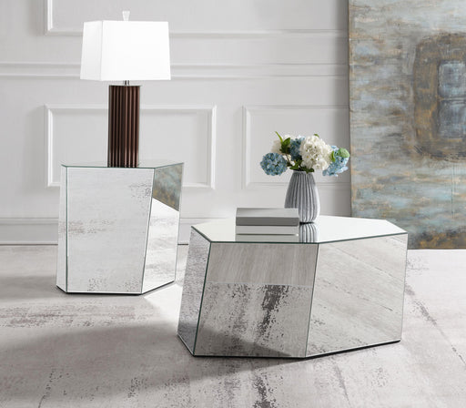 Capella 2-piece Mirrored Coffee and End Table Set Silver