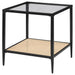 Amherst Glass Top Metal with Cane Shelf End Table Black_x000D_