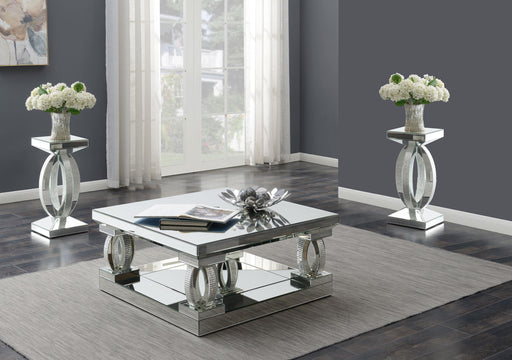 Amalia 3-piece Mirrored Coffee and End Table Set Silver