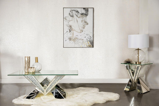 Taffeta 2-piece Mirrored Coffee and End Table Set Silver