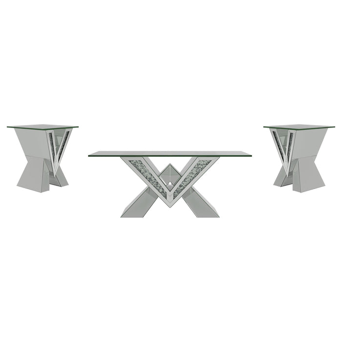 Taffeta 3-piece Mirrored Coffee and End Table Set Silver
