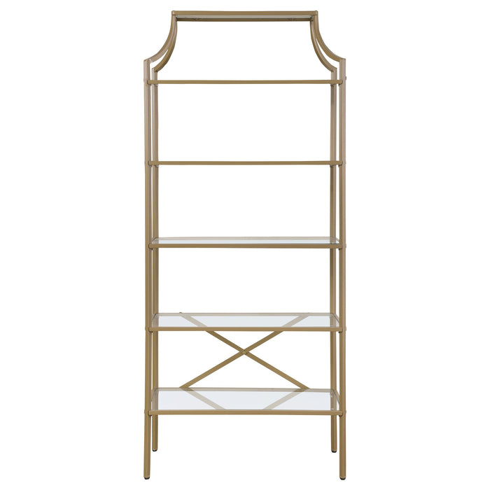 Serena 70-inch 5-shelf Glass Bookshelf Gold