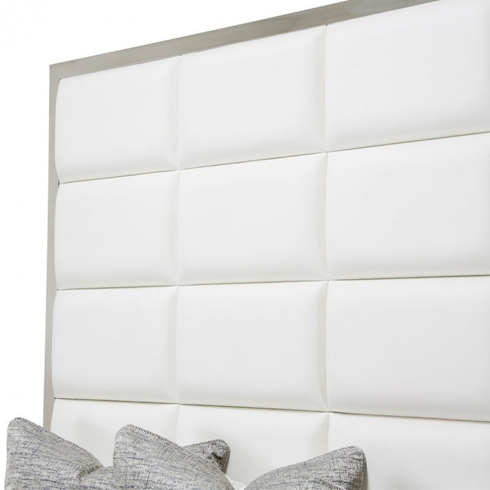 Aico State St Metal Cal King Panel Bed in Glossy White