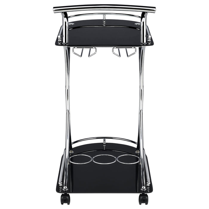 Elfman 2-tier Glass Shelf Metal Bar Cart Black and Chrome