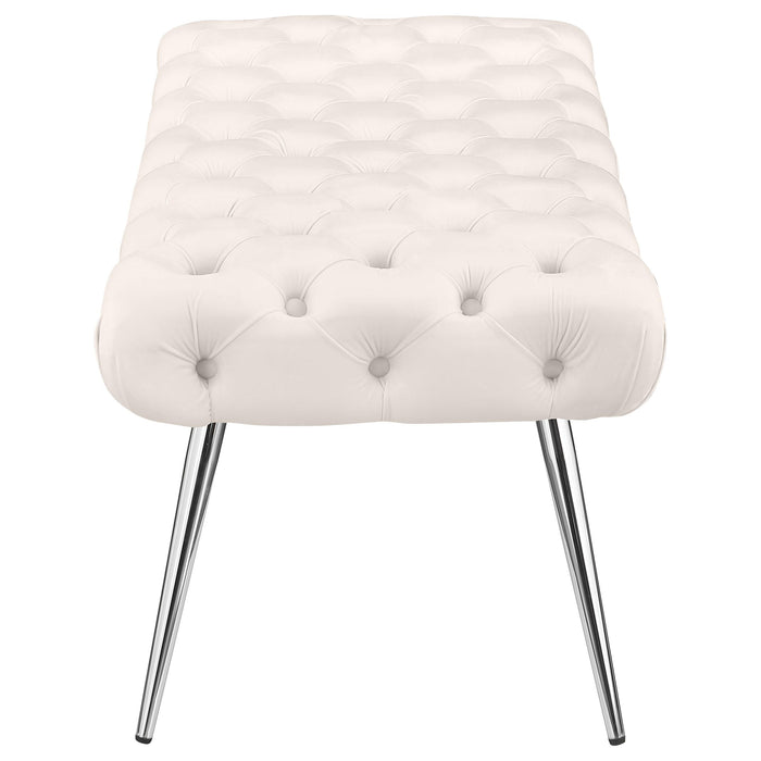 Ella Upholstered Tufted Bench Stainless Steel Legs Ivory