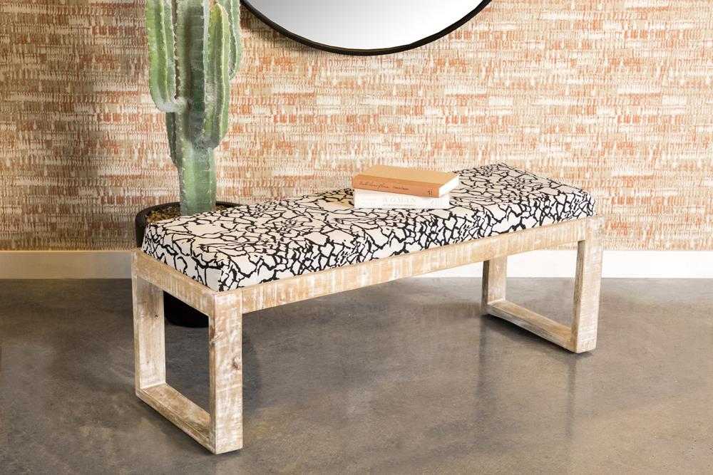 Aiden Fabric Upholstered Accent Bench Distressed White