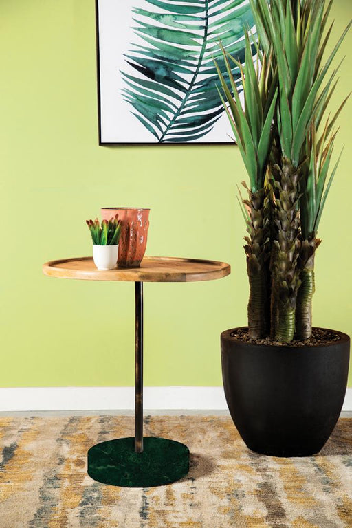 Ginevra 20-inch Wood Top Marble Base Table Natural and Green