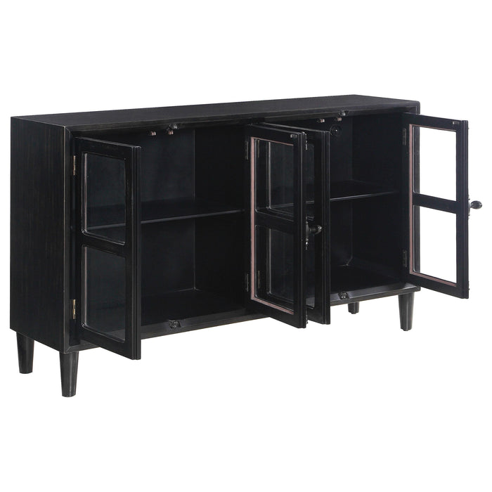 Sylvia 4-door Wood Lattice Accent Storage Cabinet Black