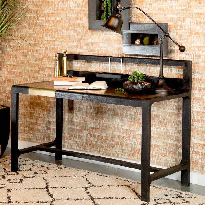 Purston 55-inch Writing Desk with Storage Black and Brass