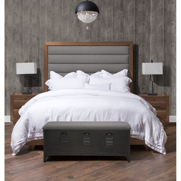 AICO Brooklyn Walk Queen Channel Tufted Panel Bed in Burnt Umber